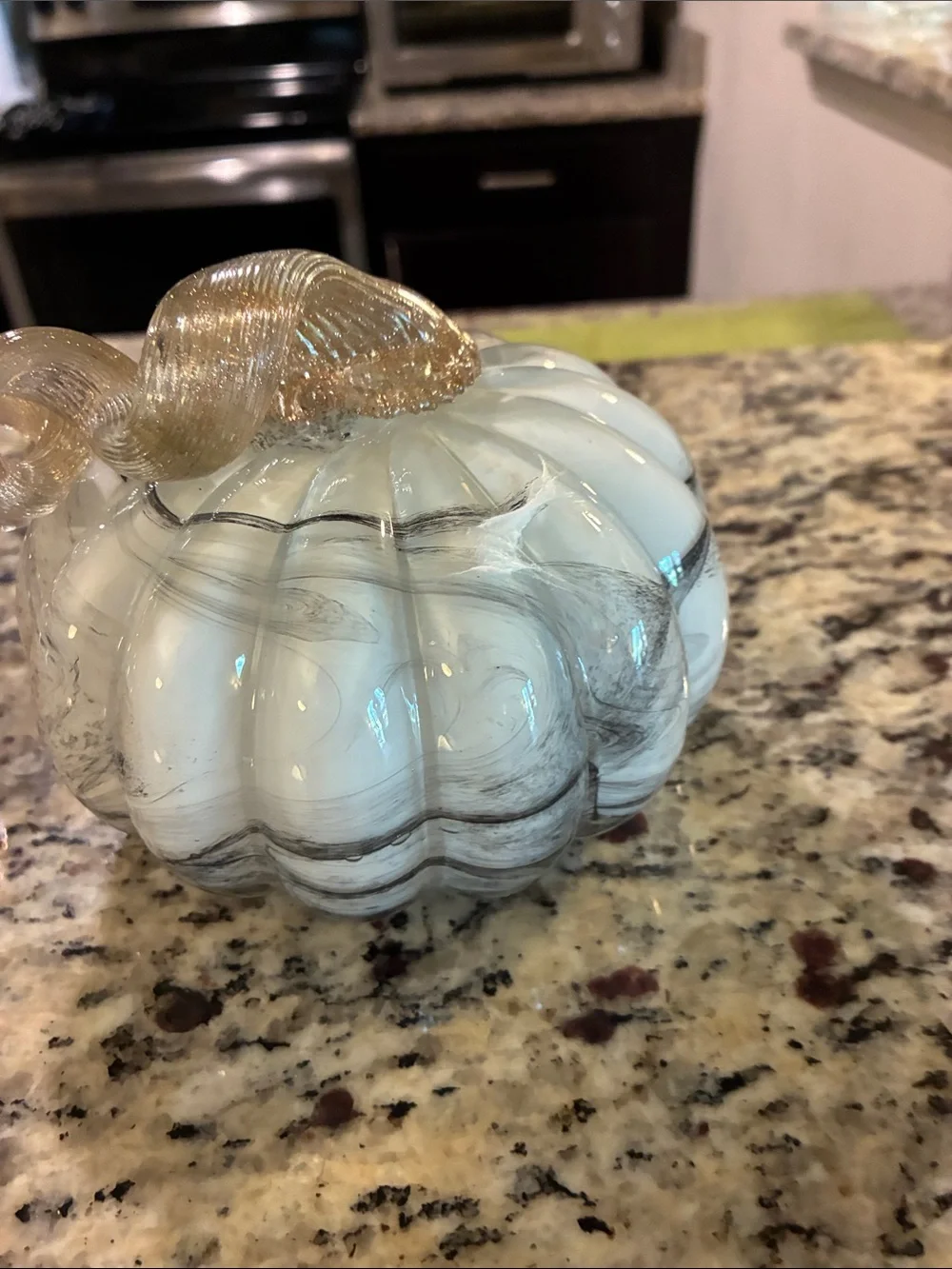 Handblown Glass Pumpkin Décor - Amber and White Marble Set